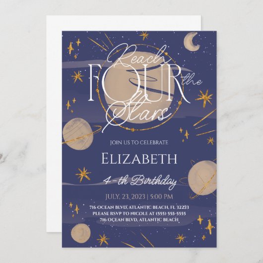 Invitation d'anniversaire Atteindre Quatre Étoiles (Devant / Derrière)