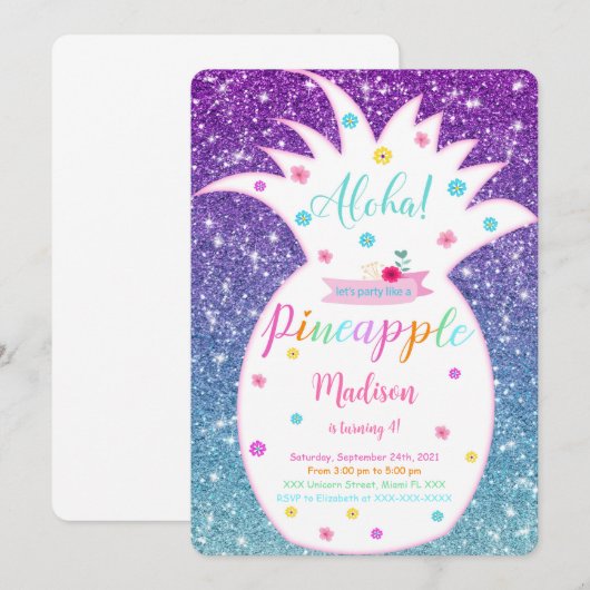 Invitation d'anniversaire au ananas modifiable (Devant / Derrière)
