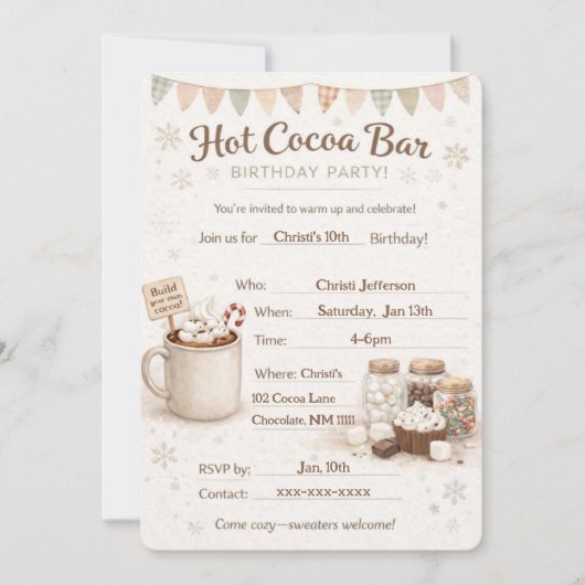 Invitation d'anniversaire au Bar de Chocolat Chaud (Devant)