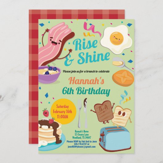 Invitation d'anniversaire au Brunch Levez-vous et  (Devant / Derrière)