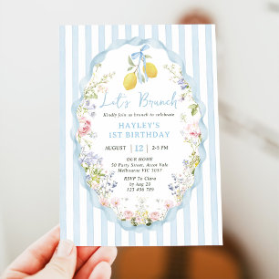 Invitation d'anniversaire au citron au ruban bleu