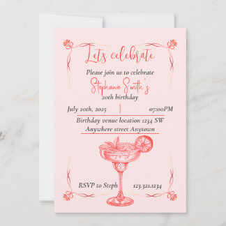 Invitation d'anniversaire au cocktail rose - Vibe