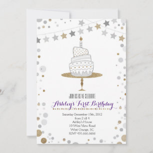 Invitation d'anniversaire au gâteau Gold Parties s