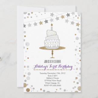 Invitation d'anniversaire au gâteau Gold Parties s