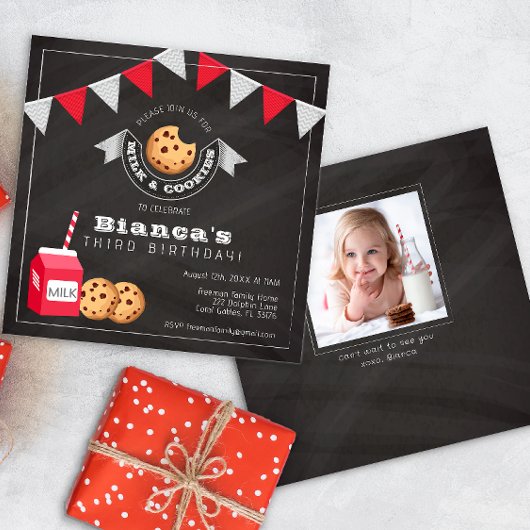 Invitation d'anniversaire au lait et aux biscuits