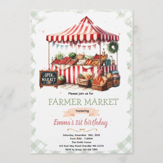 Invitation d'anniversaire au marché de fermier (Devant)