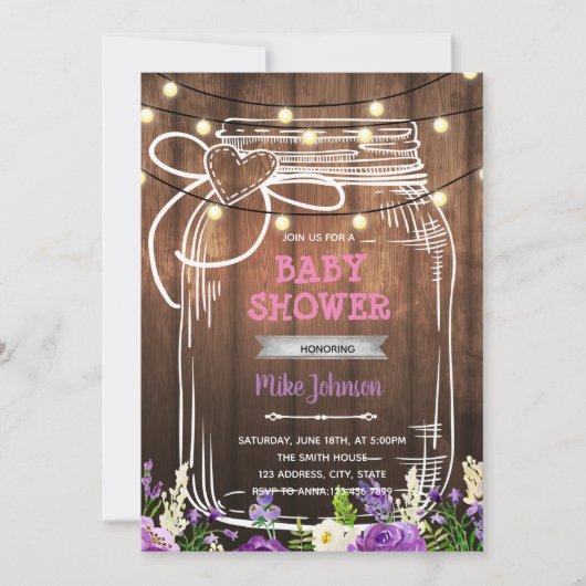 Invitation d'anniversaire au pot Mason violet pour (Devant)