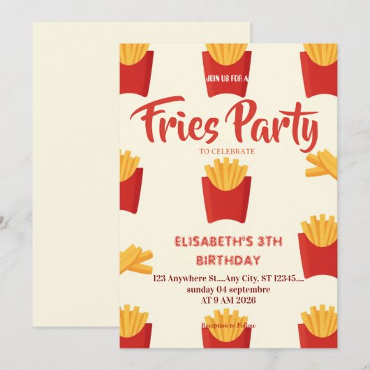 Invitation d'anniversaire au restaurant Frites (Devant / Derrière)