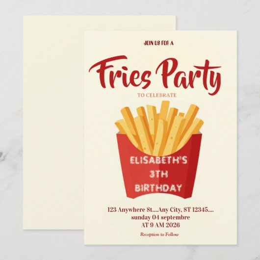 Invitation d'anniversaire au restaurant Frites (Devant / Derrière)