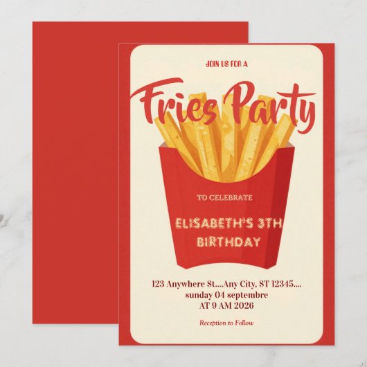 Invitation d'anniversaire au restaurant Frites (Devant / Derrière)
