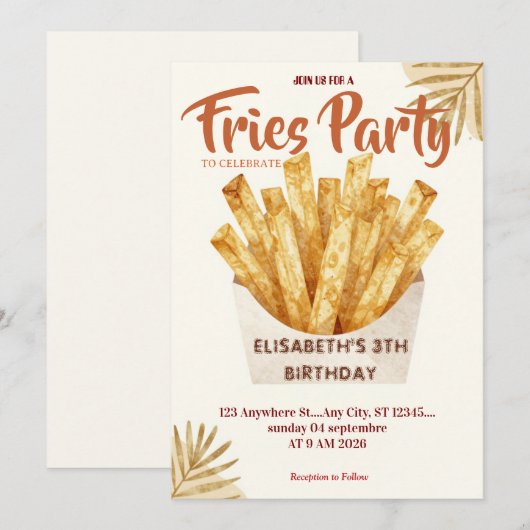 Invitation d'anniversaire au restaurant Frites (Devant / Derrière)