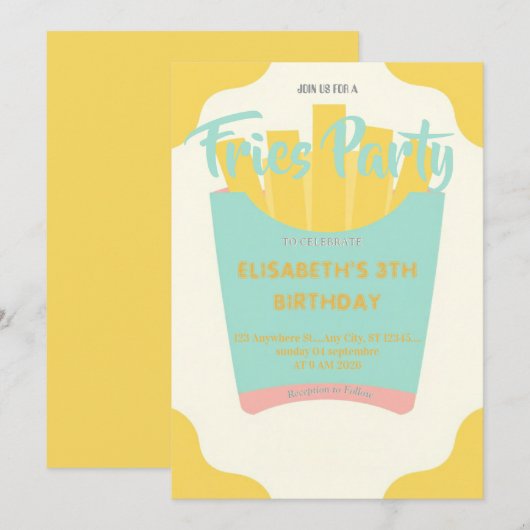 Invitation d'anniversaire au restaurant Frites (Devant / Derrière)
