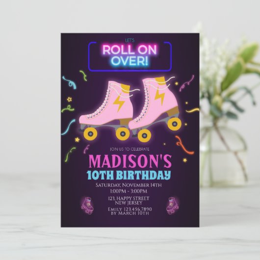 Invitation d'anniversaire au roller néon (Debout devant)