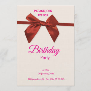 Invitation d'anniversaire au ruban rouge élégant