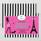 Invitation d'anniversaire au thème de Paris mignon (Devant / Derrière)