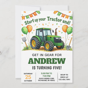 Invitation d'anniversaire au tracteur vert personn
