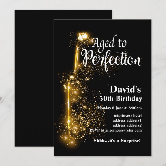 Invitation d'anniversaire au vin, vieilli à la per (Devant / Derrière)