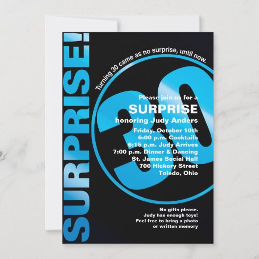 Invitation d'anniversaire audacieuse surprise - 30 (Devant)