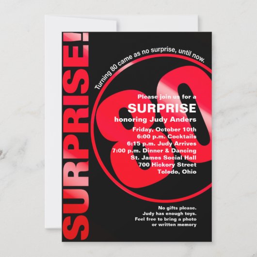 Invitation d'anniversaire audacieuse surprise - Ro (Devant)