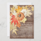 Invitation d'anniversaire automnal en bois rustiqu (Devant)
