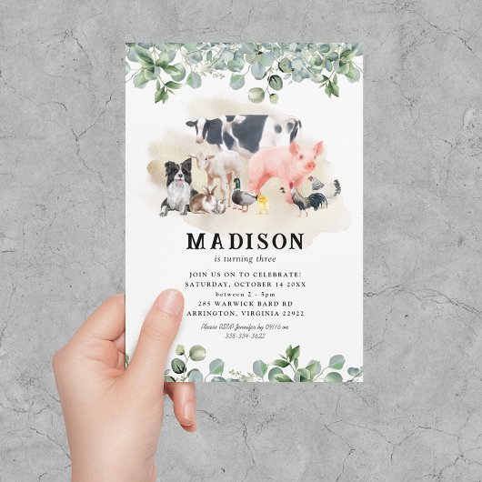 Invitation d'anniversaire aux animaux de la ferme 