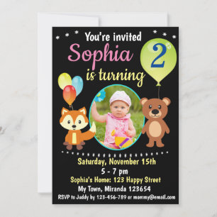 Invitation d'anniversaire aux animaux mignons de l