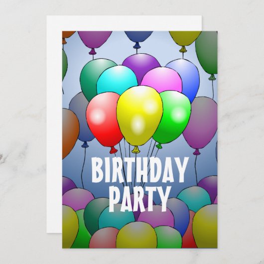 Invitation d'anniversaire aux ballons (Devant / Derrière)