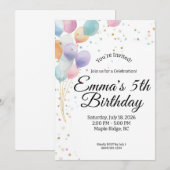 Invitation d'anniversaire aux ballons pastel (Devant / Derrière)