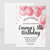 Invitation d'anniversaire aux ballons pastel (Devant / Derrière)