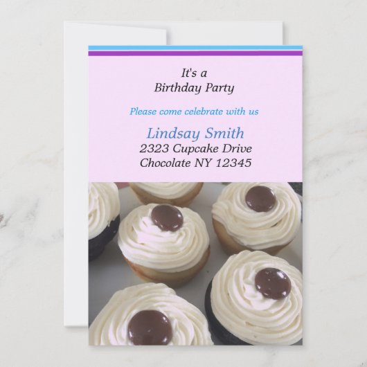 Invitation d'anniversaire aux Cupcakes Vanille (Devant)