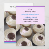 Invitation d'anniversaire aux Cupcakes Vanille (Devant / Derrière)