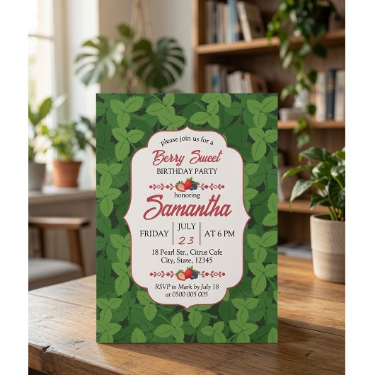 Invitation d'anniversaire aux feuilles vertes et b
