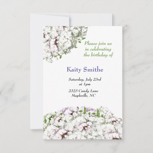 Invitation d'anniversaire aux fleurs blanches (Devant)