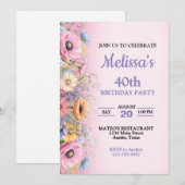 Invitation d'anniversaire aux fleurs pastel Belle (Devant / Derrière)