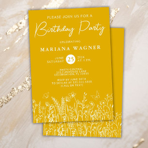 Invitation d'anniversaire aux fleurs sauvages jaun