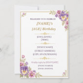 Invitation d'anniversaire aux florales de pensée m (Dos)