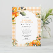 Invitation d'anniversaire aux fruits orange (Debout devant)