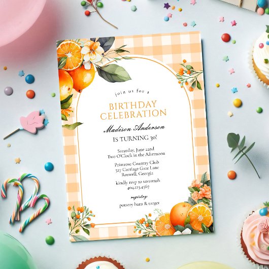Invitation d'anniversaire aux fruits orange