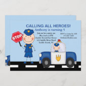 Invitation d'anniversaire aux héros des policiers (Devant / Derrière)