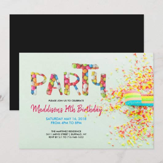 Invitation d'anniversaire aux paillettes (Devant / Derrière)