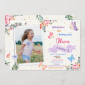 Invitation d'anniversaire aux papillons avec photo (Devant / Derrière)