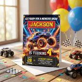 Invitation d'anniversaire aux roues de Monster Tru