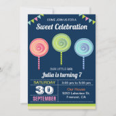 Invitation d'anniversaire aux sucettes colorées et (Devant)