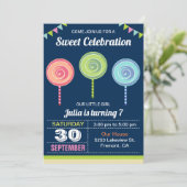 Invitation d'anniversaire aux sucettes colorées et (Debout devant)