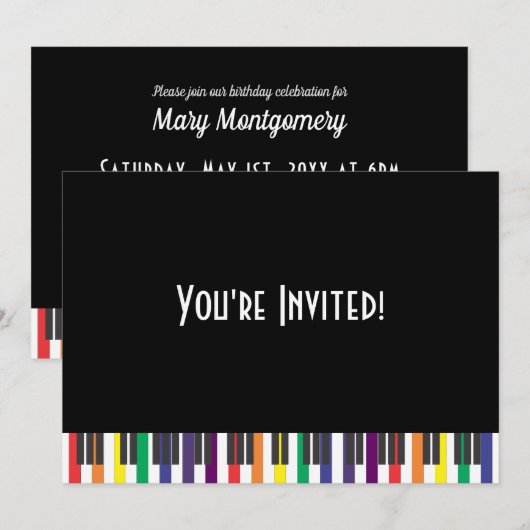 Invitation d'anniversaire aux touches de piano arc (Devant / Derrière)