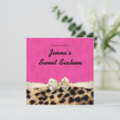 Invitation d'anniversaire avec arc rose et guépard (Debout devant)