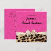 Invitation d'anniversaire avec arc rose et léopard (Devant / Derrière)