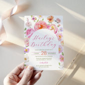 Invitation d'anniversaire avec arche florale en ca