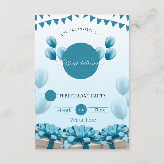 Invitation d'anniversaire avec ballons bleus festi (Devant)
