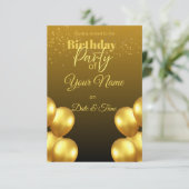 Invitation d'anniversaire avec ballons dorés luxue (Debout devant)